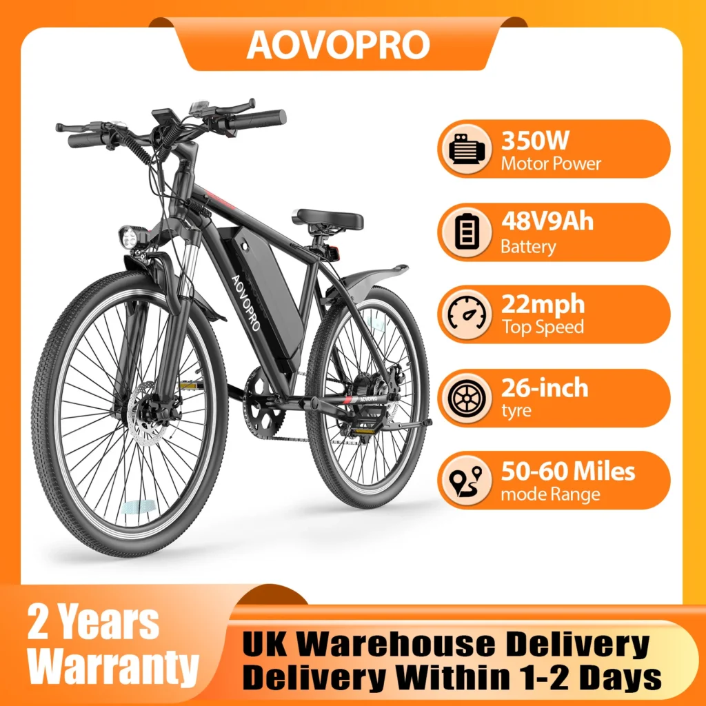 AOVOPRO 750W Motor Adult Electric Scooter Maximum Speed 22 mph Range 50-60 miles Product weight 24KG Wheel size 26inch Tire