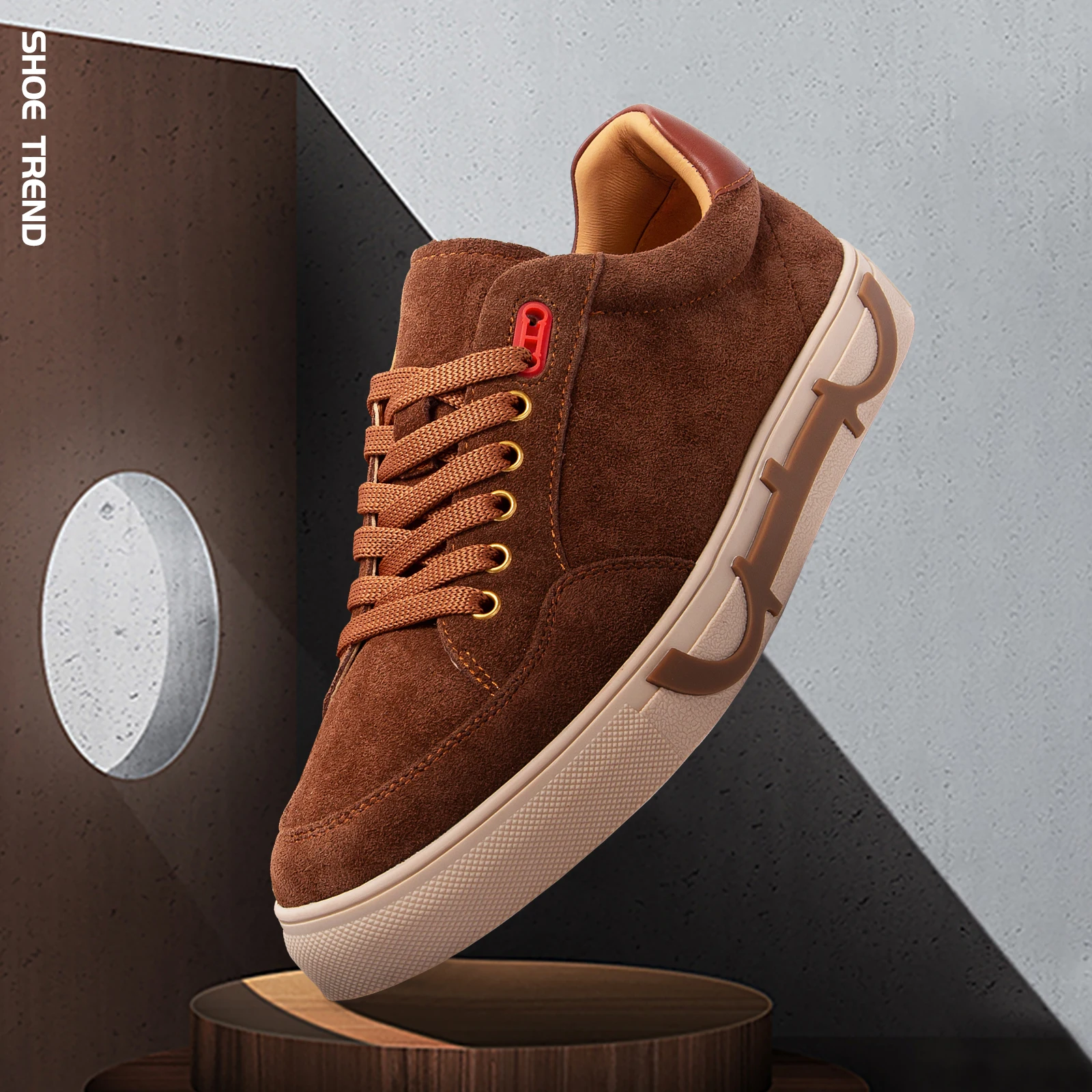 Men's 2025 new luxury brand high-grade leather casual shoes flat bottom breathable comfortable board shoes coffee color - Image 2