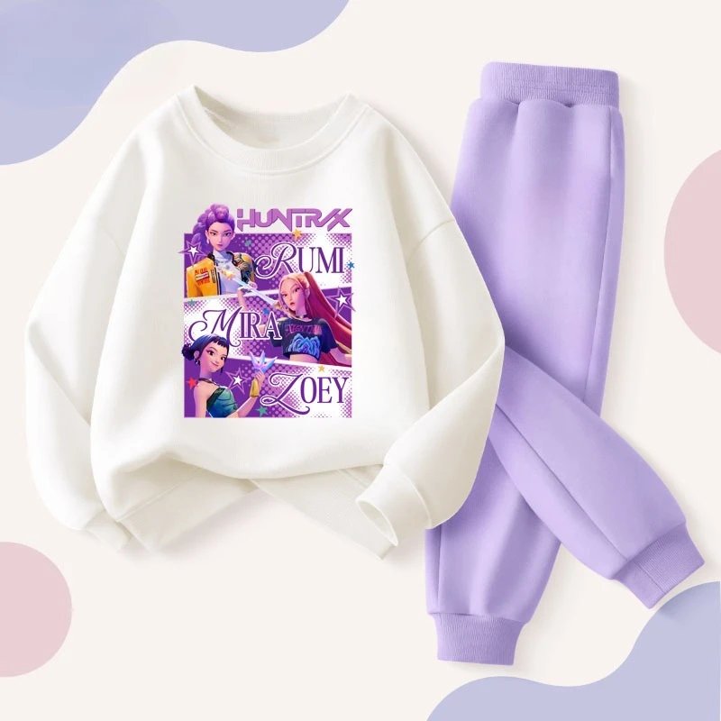 2025 Autumn KPop Demon Hunters Girls Print Clothing Children Hoodie 2pcs Set Pants Suit Kids Tracksuit Splice Sport Tracksuits