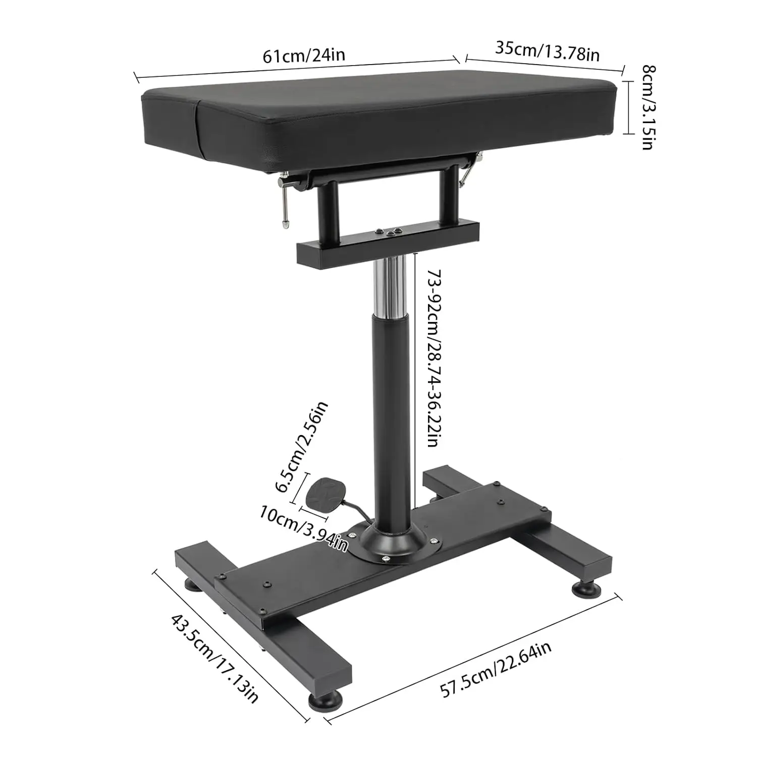 Adjustable Height 73-92cm Armrest Stand for Studio Tattoo Professionally Sturdy and Durable Pad Chair, for Beauty Salons, Black - Image 3
