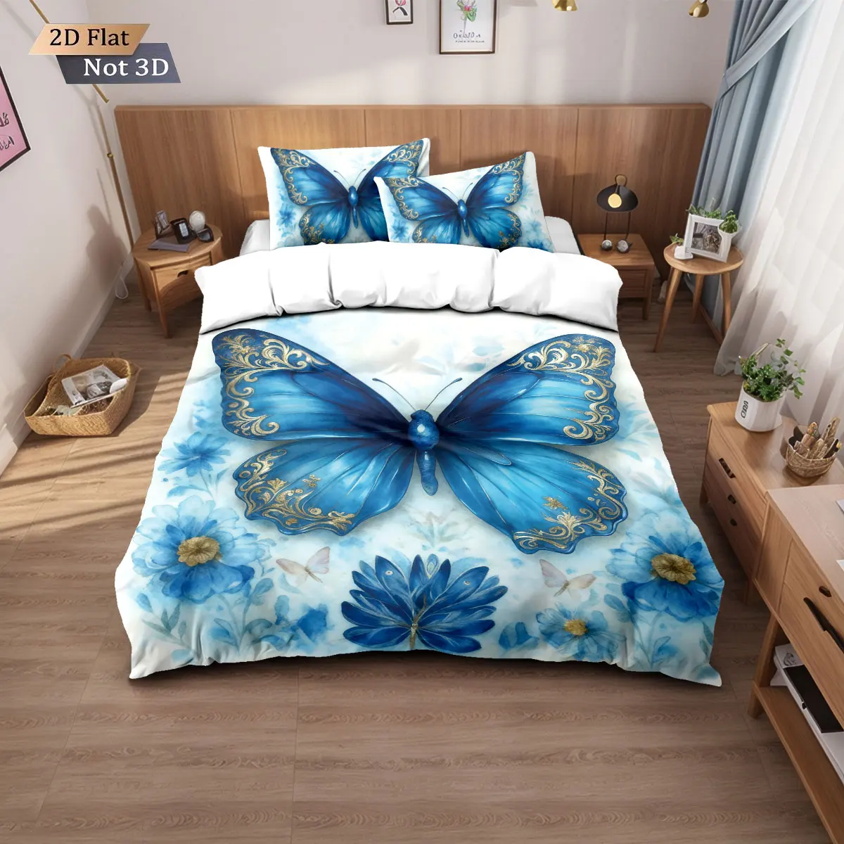 3pcs blue butterfly printed coreless bedding set, comfortable multi size bedroom and dormitory duvet covers, machine washable - Image 2
