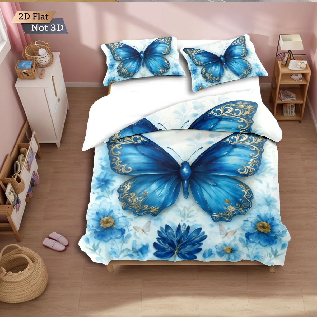 3pcs blue butterfly printed coreless bedding set, comfortable multi size bedroom and dormitory duvet covers, machine washable - Image 4
