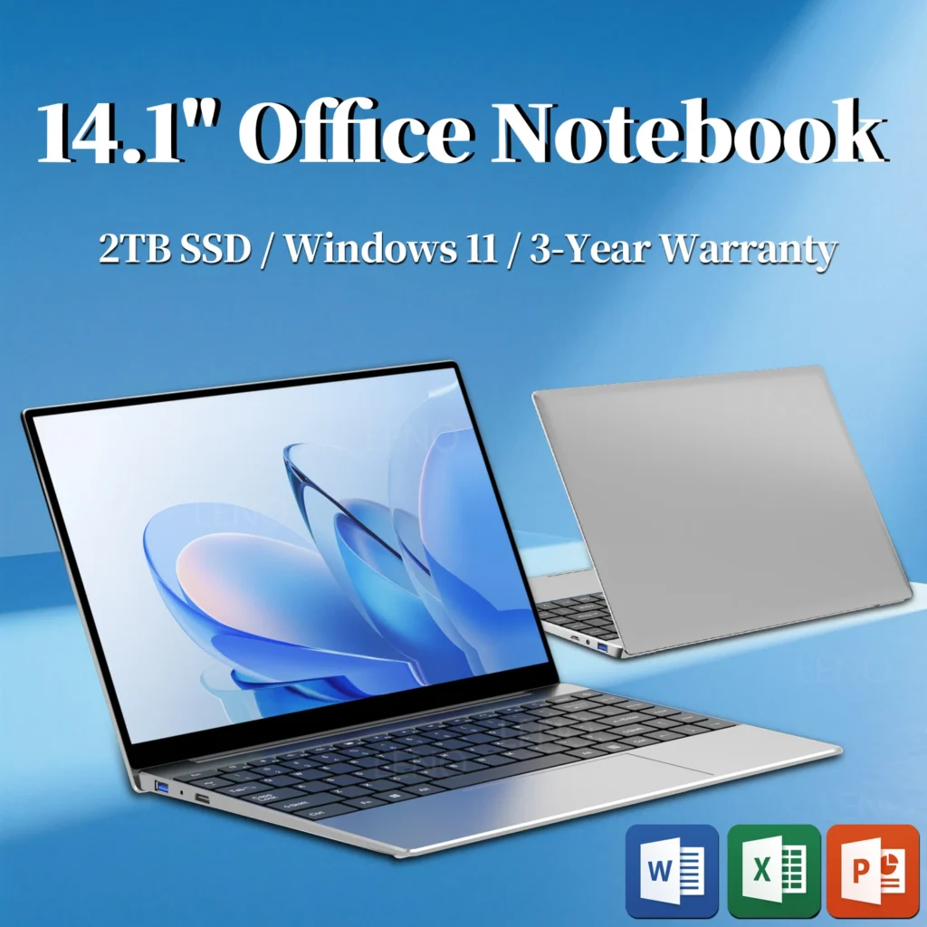 LENO 14.1"Laptop Windows 11 16GB RAM 2TB SSD Intel N3700 Ultra Slim Notebook Gamer 1920*1080 Display Office Study Computer PC