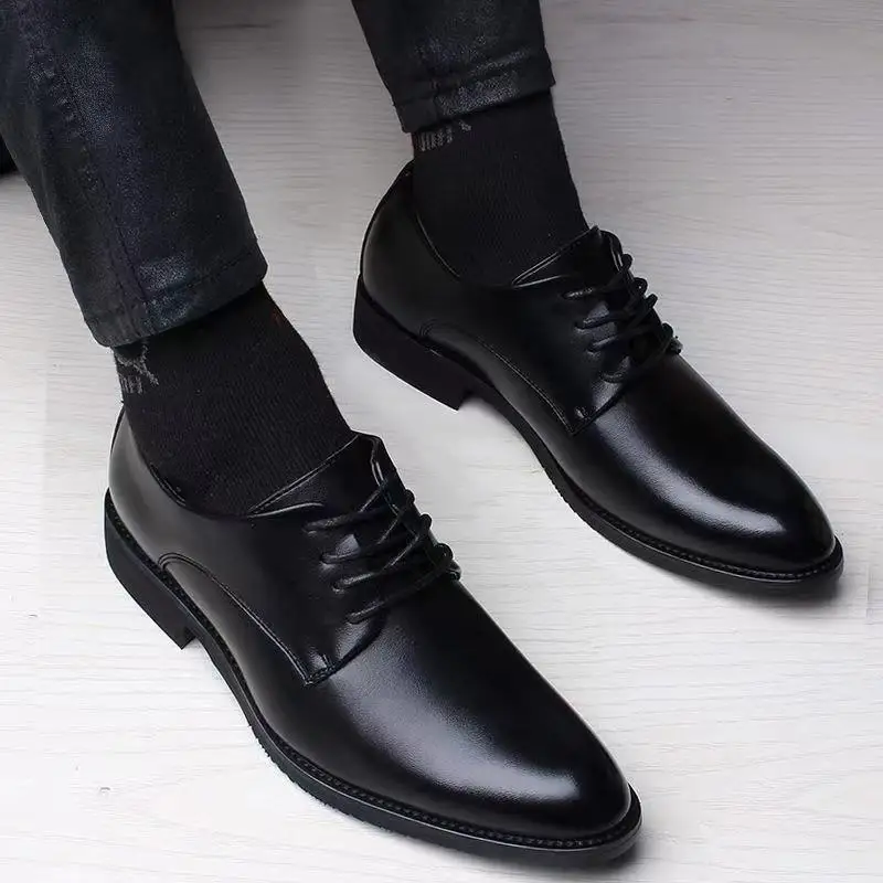 Spring Autumn British Casual Shoes Business leather footwearMen's fashion shoes in suits Comfortable height increasing male shoe