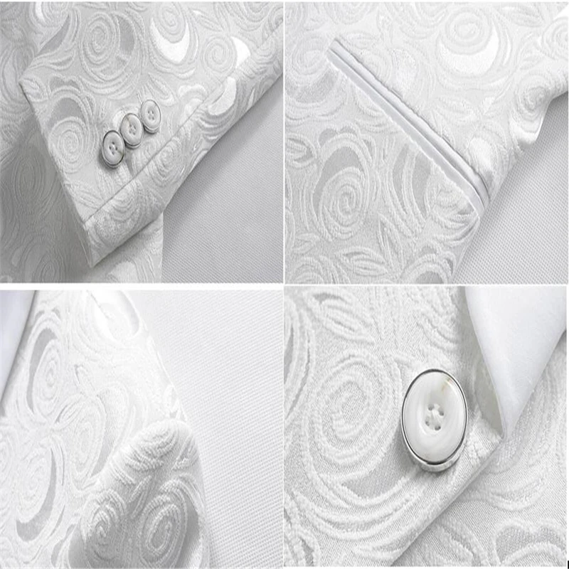 New Autumn White Men Suit Two-Piece, Wedding Party Jacket and Pants, Asian Size Rose Jacquard Fabric Slim Fit Sets, M-5XL 6XL. - Image 3