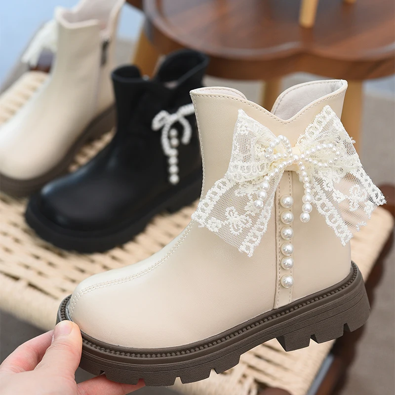 Girls' boots, genuine leather, children's short boots, soft soled princess boots, 2025 autumn and winter new children's shoes wi