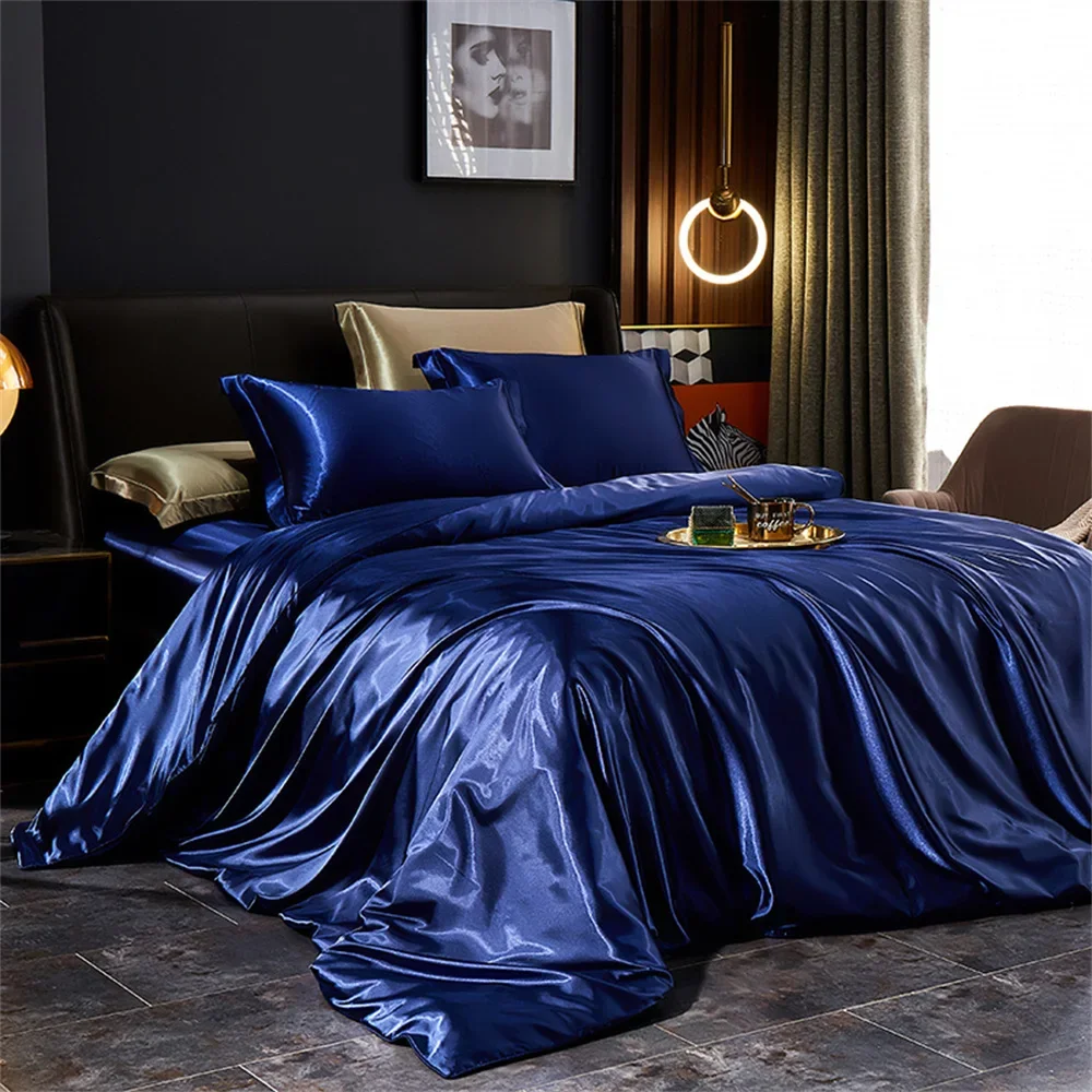 Solid Silk Bedding Set with Duvet Cover Bed Sheet Pillowcases Luxury Satin Single Double Bedsheet King Queen Twin Size - Image 6