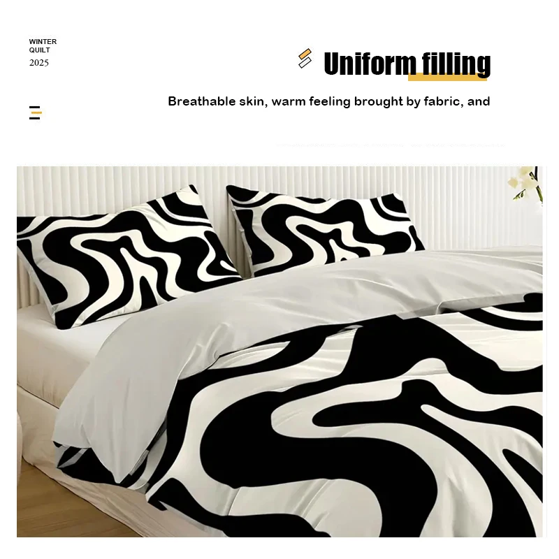 Black And White Striped Three Piece Duvet Set, 3d Digital Printed Bedding Set, Bed Cover - Image 3