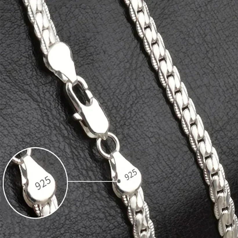 Hot sale Fine 925 Sterling Silver 5MM 18K Gold Full Sideways Chain Necklace For Woman Men Fashion Wedding Engagement Jewelry - Image 3