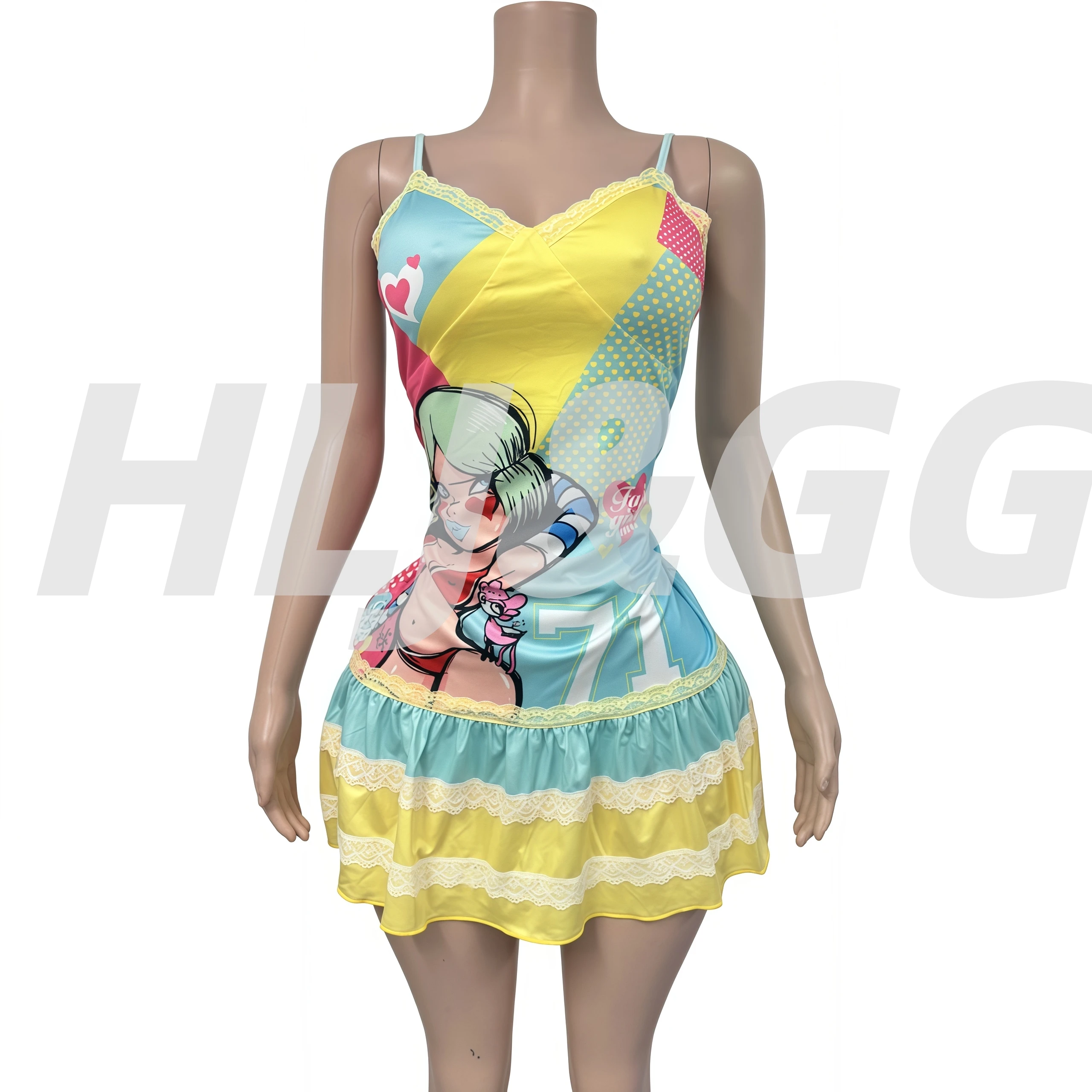 HLJ&GG Y2K Fashion Lace Splicing Bodycon Spaghetti Strap Mini Dresses Women Sleeveless Backless V Neck Slim Vestidos Streetwear - Image 5