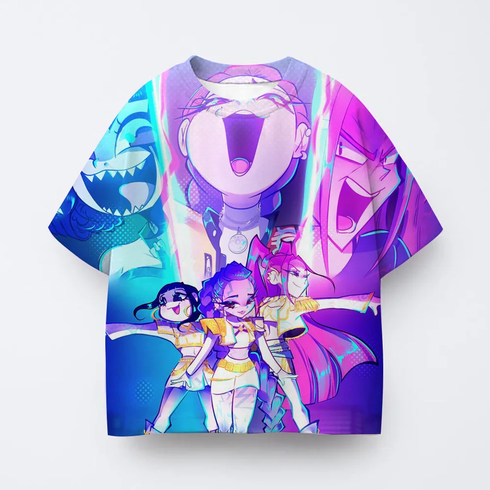 Demon Hunters Kpop T-shirt Girls Boys Short Sleeve Purple Tee Anime Children's Clothing Huntrix Tiger Harajuku Tops Tshirt Gifts - Image 5