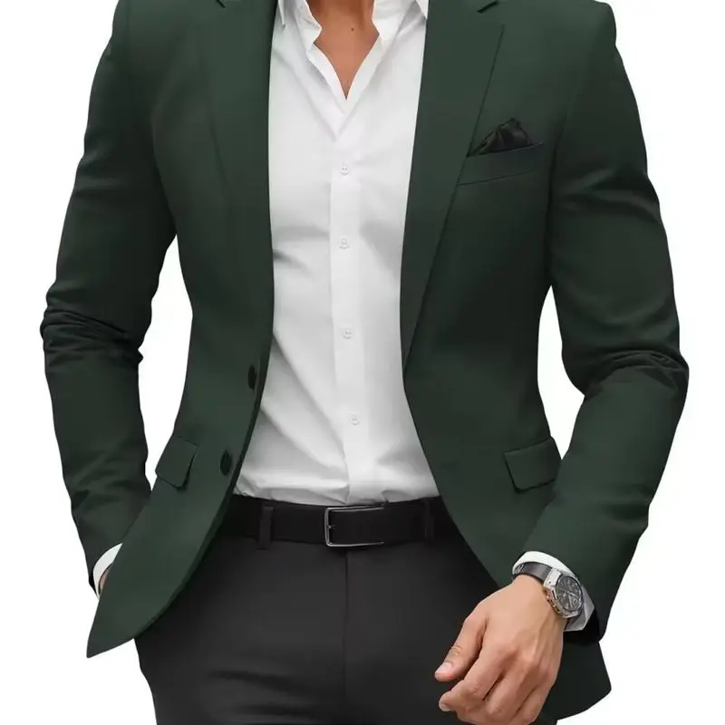 Fashionable Flared Pockets Men's Blazer Jacket Polyester Fabric Slim Fit Accentuates Waistline Popular Spring and Autumn Style - Image 3