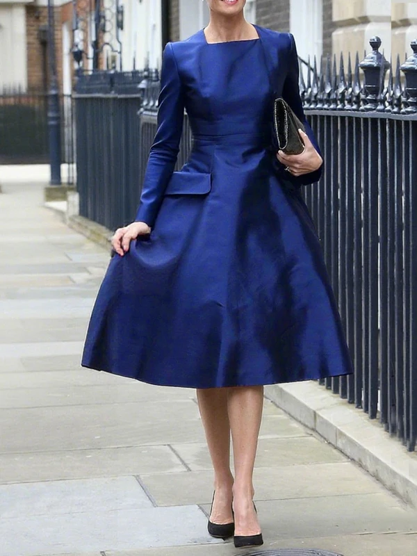 Modigirl Women’s Elegant Party Dresses 2025 High Waisted Square-neck Long Sleeve Formal Wedding Guest Dresses Classy Outfit