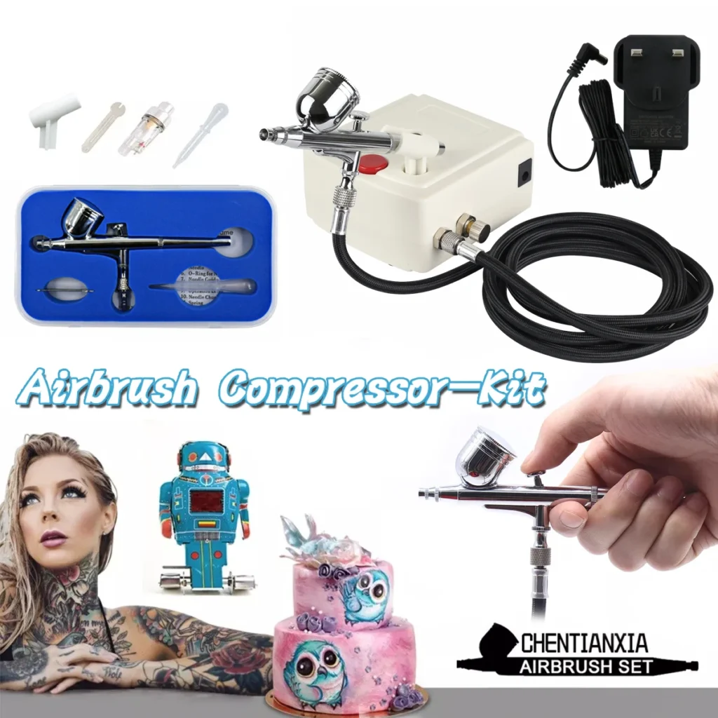 Heavy-Duty Airbrush Gun with0.3mm Nozzles, Gravity Feed & 360° Control for Acrylic/Oil Paint, Auto，Tattoo，Manicure，Cake Decor