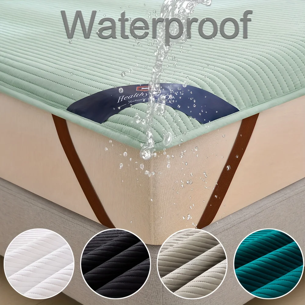 1pc Striped Waterproof Mattress Protector, Comfortable Mattress Cover, Soft and Breathable for Single/Double Beds