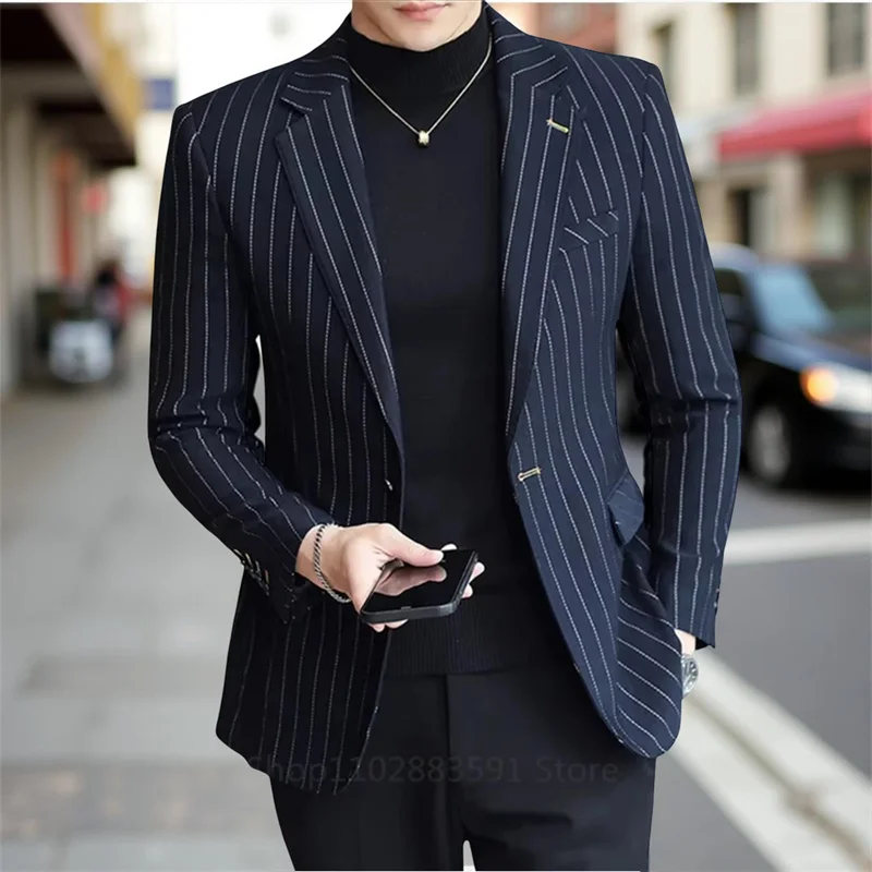 1 Piece Striped Men's Suit Jacket Slim Fit Blazer Single-breasted Suit Business Casual Professional Formal Business Jackets