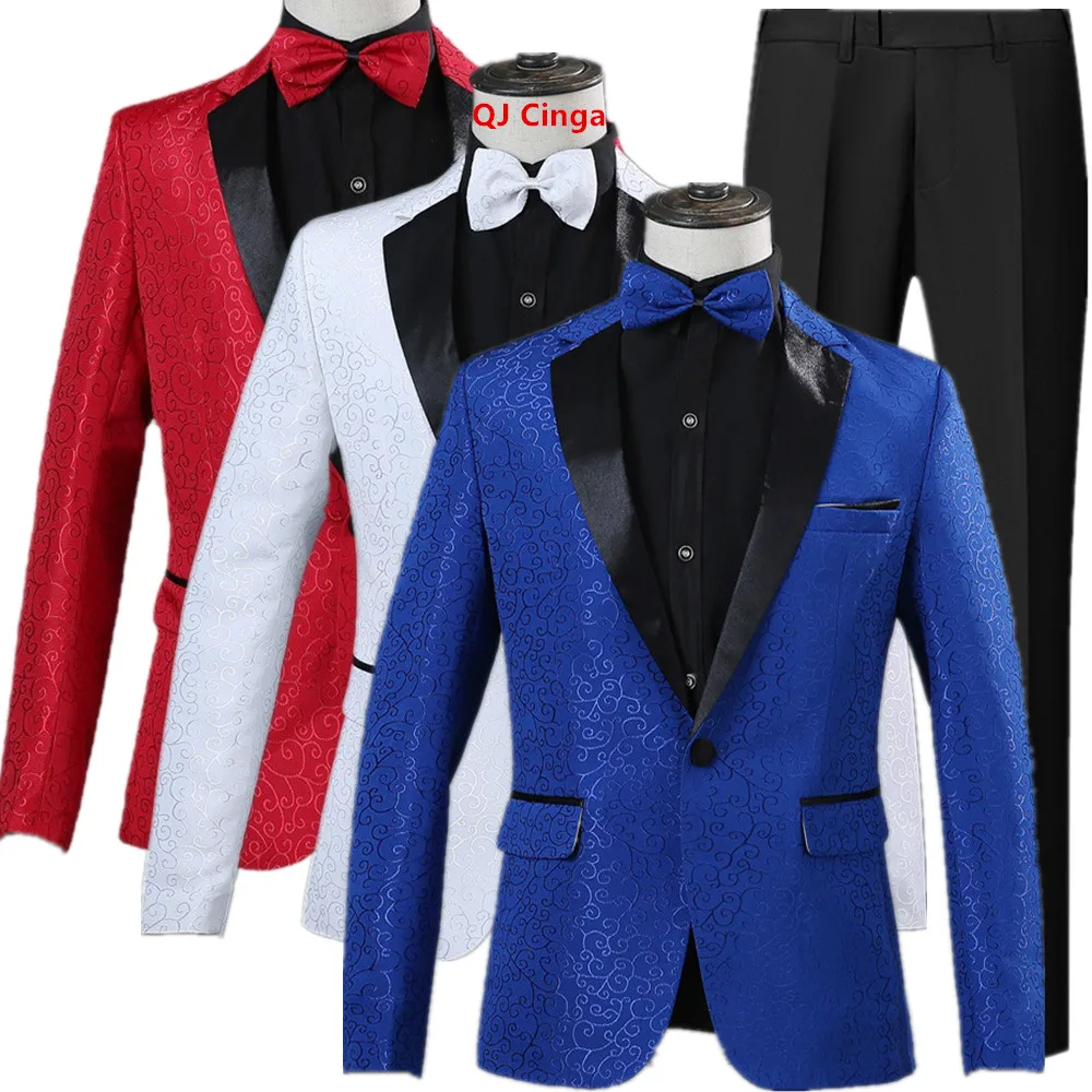 2026 New Men's Blue Suit Jacket with Black Trousers, Wedding Party Two-Piece Set, Asian Sizes M-XXL.Red or Blue Available