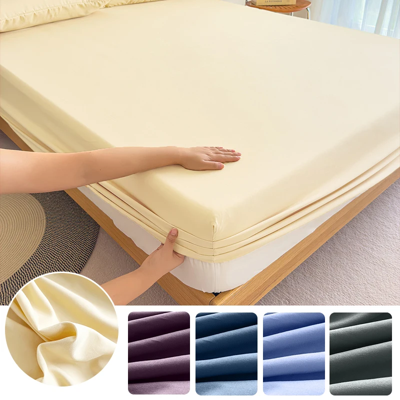 Solid Color Mattress Covers Protector Adjustable Non-slip Bed Fitted Sheet With Elastic Band for Queen King 120/150/180x200
