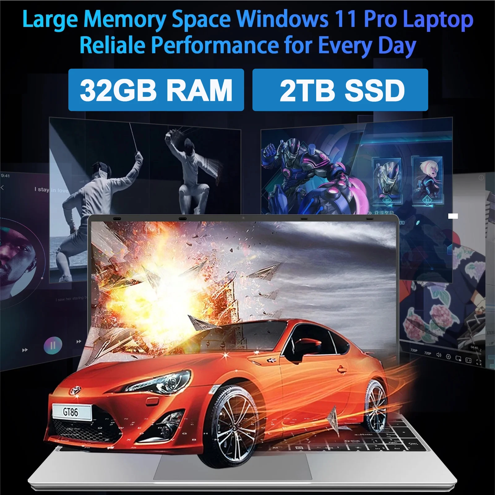 LENO NEW 15.6" Portable Laptop Intel 6500Y 32GB RAM 2TB SSD 5000mAh Office Windows11 Notebook PC Gamer with Backlit Fingerprint - Image 5