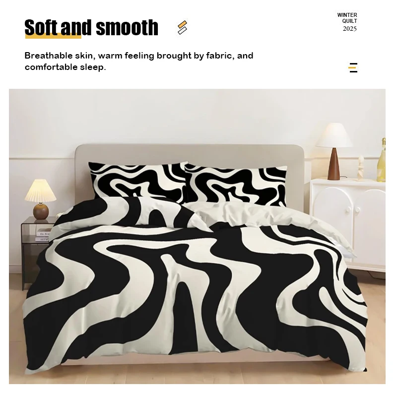 Black And White Striped Three Piece Duvet Set, 3d Digital Printed Bedding Set, Bed Cover - Image 4