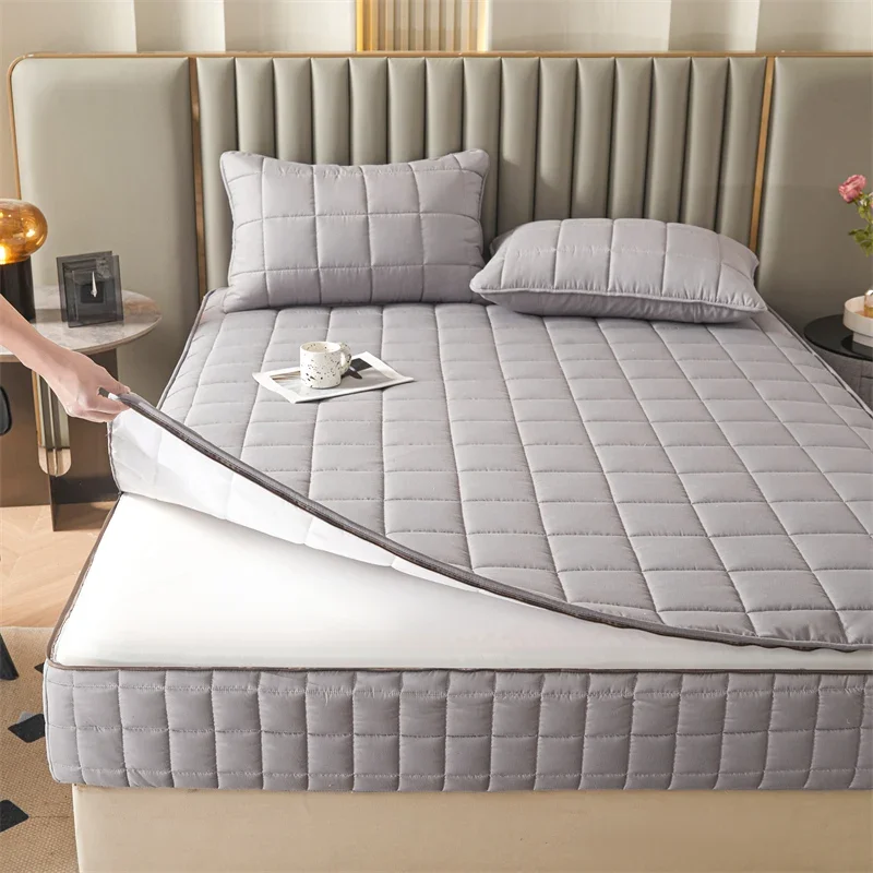 Six Sides All Inclusive Mattress Cover with Zipper Thicken Fitted Sheet Quilted Mattress Protector Pad Couple Customized Size