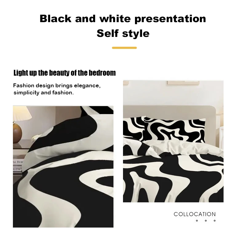 Black And White Striped Three Piece Duvet Set, 3d Digital Printed Bedding Set, Bed Cover - Image 5