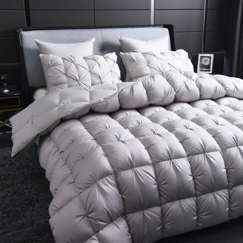 White Goose Down Duvet Warm Winter Thick 3D Bread Comforter Pinch Pleated Blanket Filling for Single Double Couple Bed Quilts