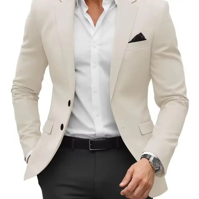 Fashionable Flared Pockets Men's Blazer Jacket Polyester Fabric Slim Fit Accentuates Waistline Popular Spring and Autumn Style - Image 4