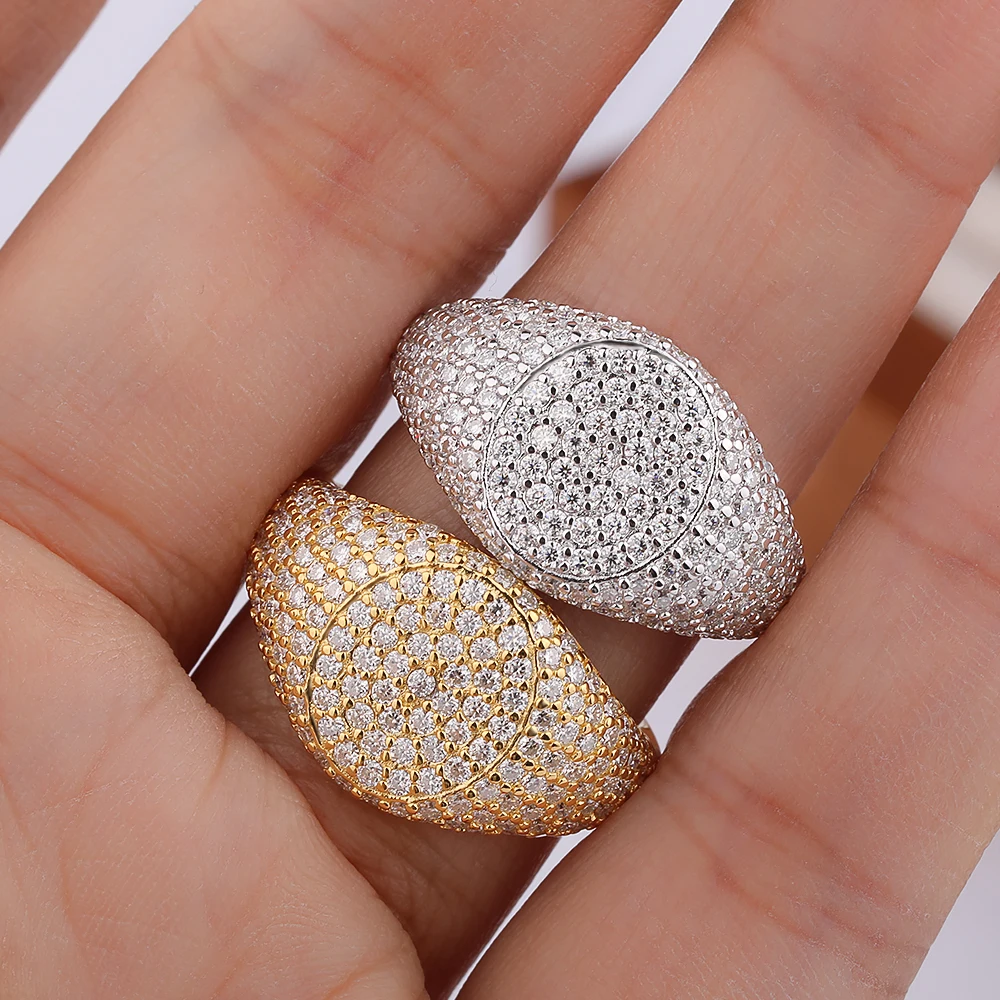 1.2mm Full Diamond Moissanite Ring for Women Men Hiphop Style S925 Sterling Silver Plated 18K Gold Party Eternity Band Jewelry