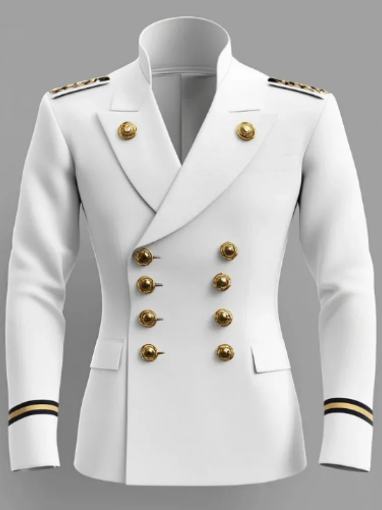 Business High-end Men Suits Slim Fit Peak stand Collar Formal Prom Tuxedos Elegant Double Breasted Striped Cuffs Male Blazers