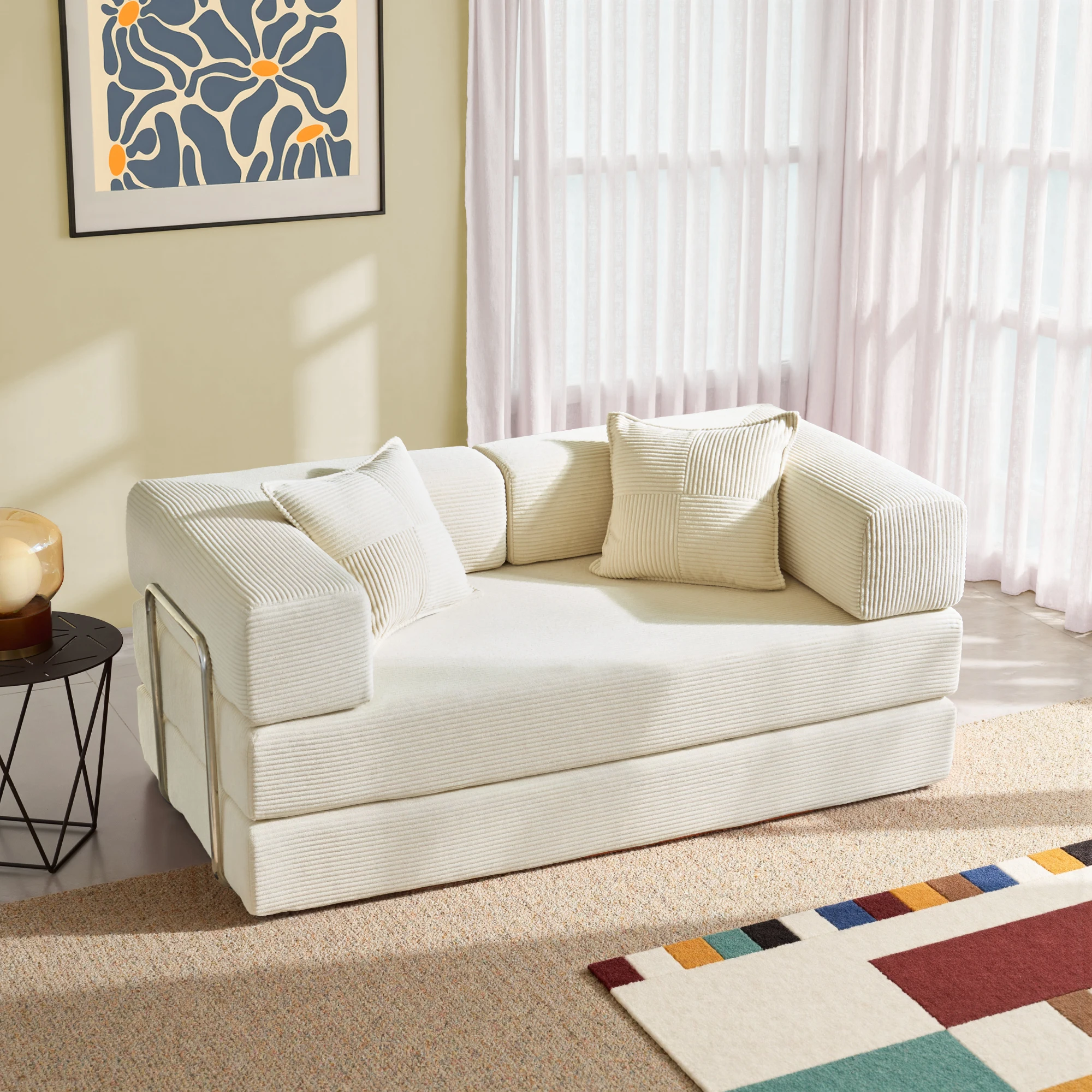 Foldable Sofa Bed, 62'' Folding Floor Couch, Compressed Convertable Sleeper Sofa, Memory Foam Couch with Pillow Back Support Ar - Image 3