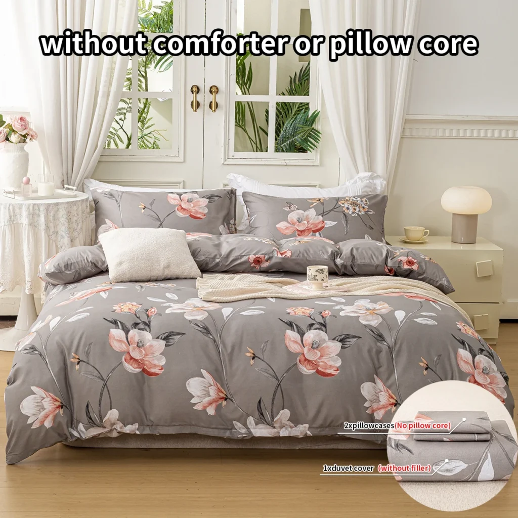 3pcs/set Leaf Floral Pattern Duvet Cover Set(1 Duvet Cover & 2 Pillowcase）Soft And Skin-Friendly Duvet Cover Bedding Set For