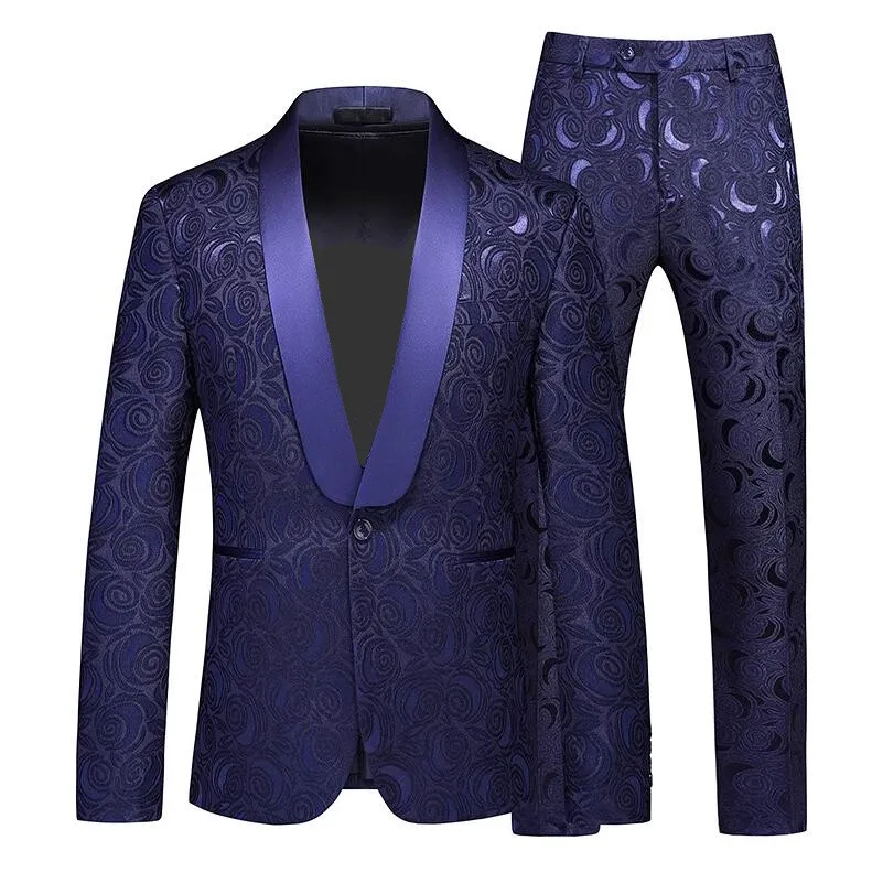 New Autumn White Men Suit Two-Piece, Wedding Party Jacket and Pants, Asian Size Rose Jacquard Fabric Slim Fit Sets, M-5XL 6XL. - Image 6