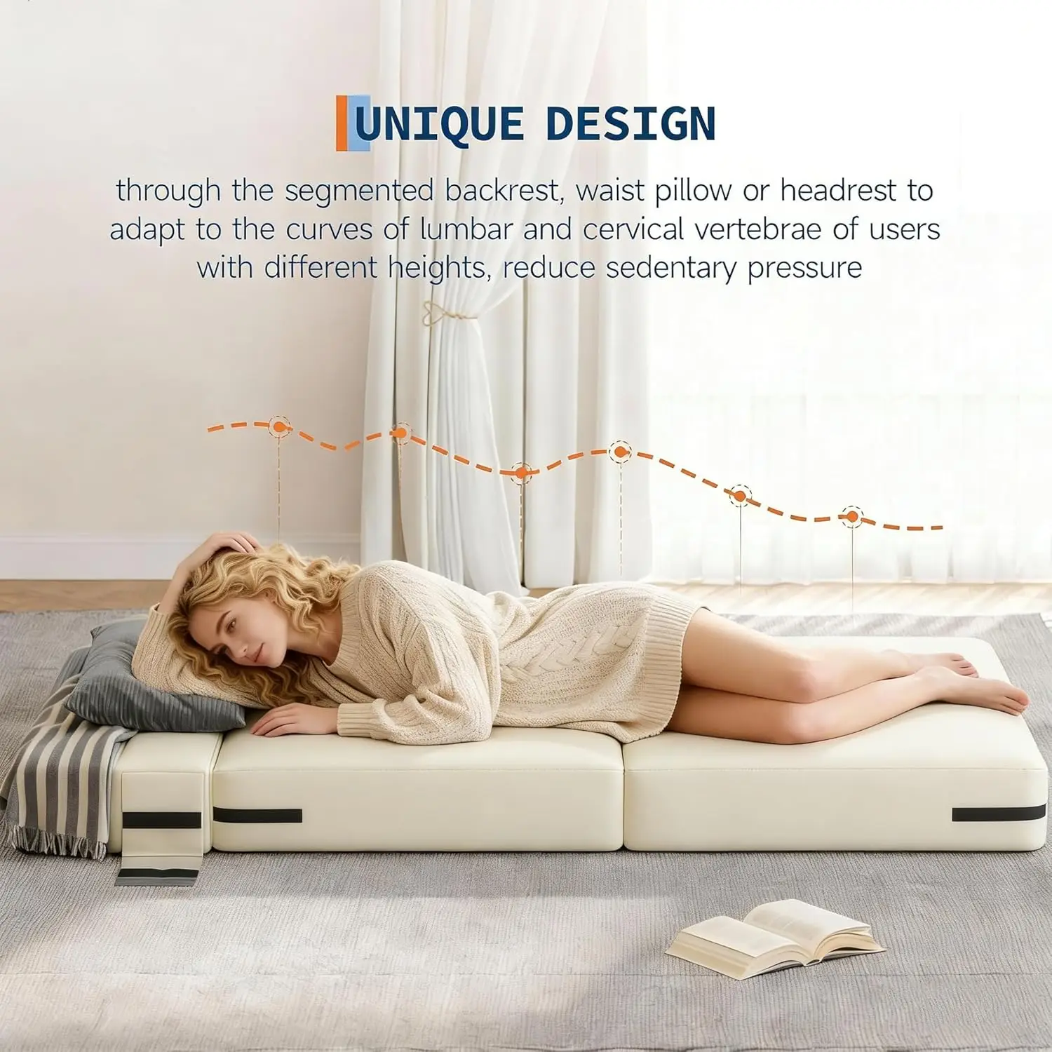 2-in-1 Convertible Folding Sofa Bed Pull-Out Loveseat to Bed Sleeper Chair with Pillow Portable Floor Lounger for Living Room - Image 6