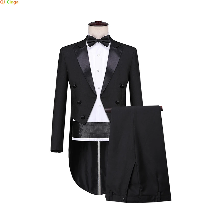 2026 New Men's Black Tuxedo Tailcoat Formal Dress Two-Piece Suit, White Party Wedding Jacket and Pants