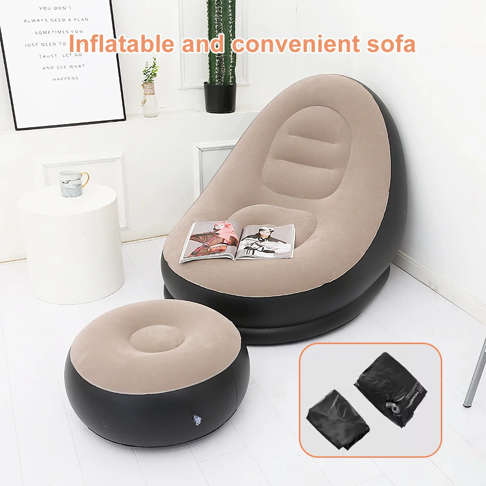 Inflatable Leisure Sofa Lazy Sofa Set With Foot Pedal Outdoor Foldable Recliner Bed Fluffy Seat Bedroom Chair