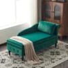 Velvet Chaise Lounge Sofa with Storage,Upholstered lounge Couch with Pillow,Modern Nailhead-Trim&Button-tufted Lounge Chair