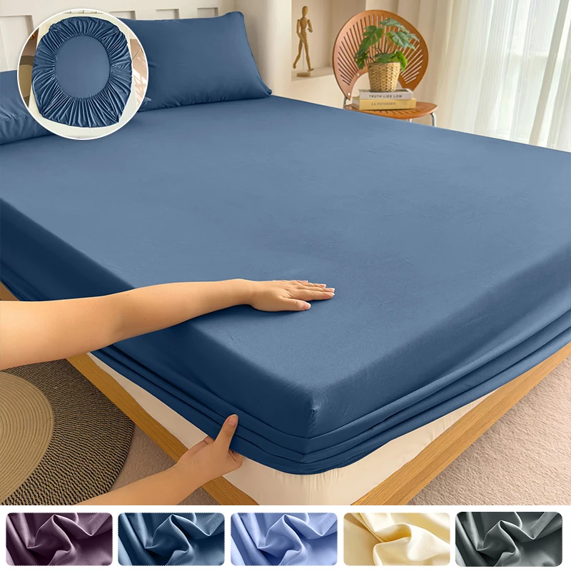 Solid Color Mattress Covers Protector Adjustable Non-slip Bed Fitted Sheet With Elastic Band for Queen King 120/150/180x200 - Image 6