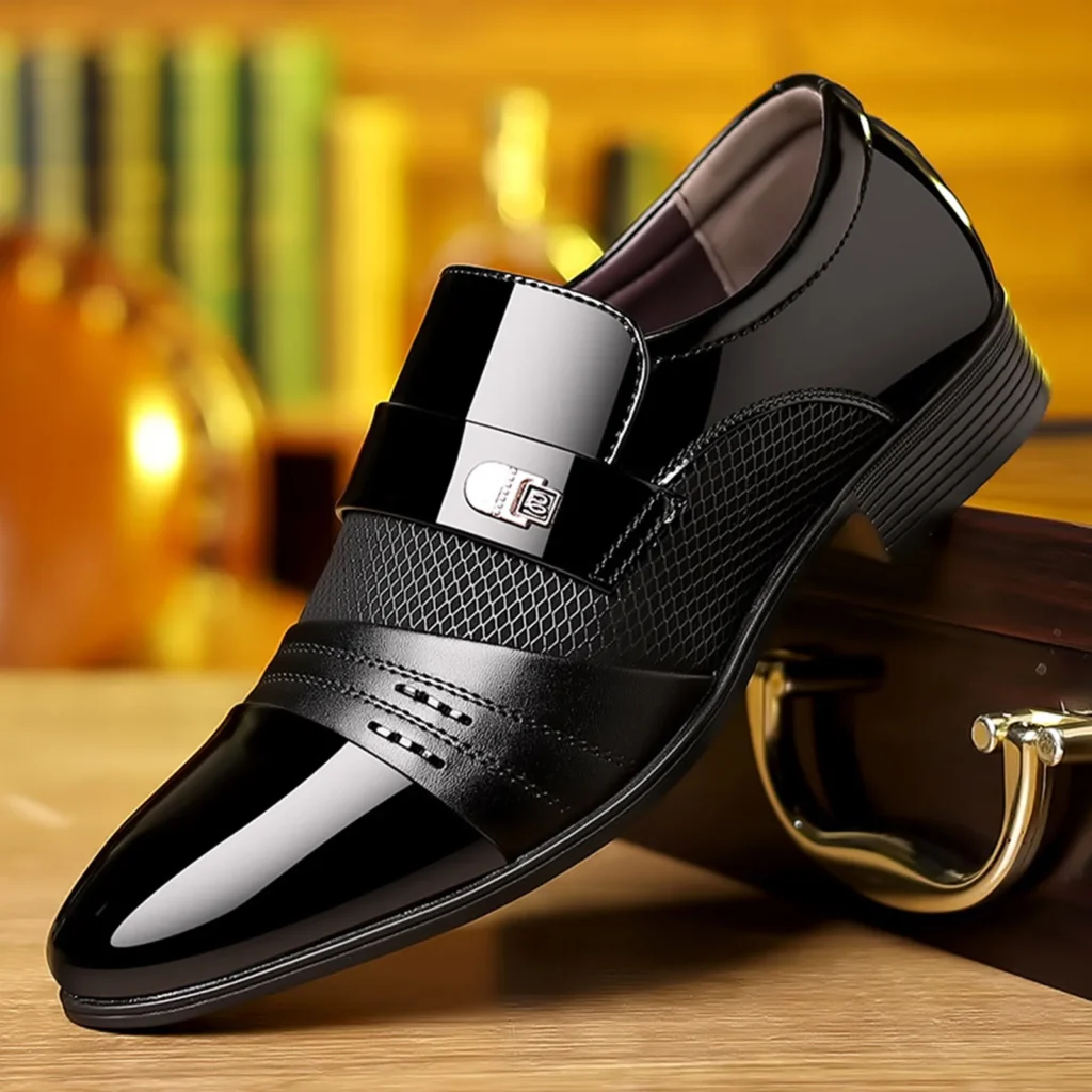 Men's Slip On Business Shoes Glossy Pointed Toe Uniform Modern Office Shoes Suitable for Office Evening Party