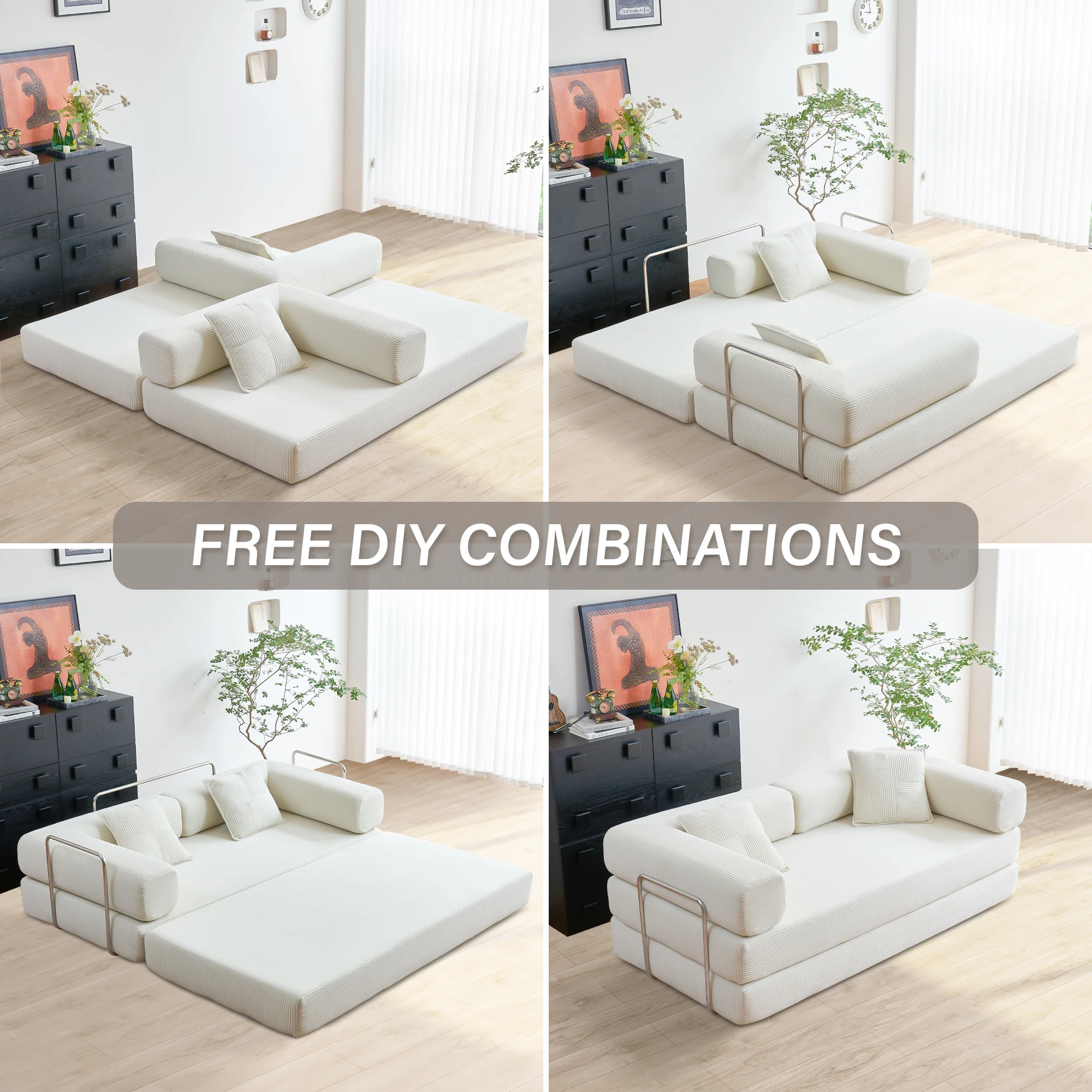 Foldable Sofa Bed, 62'' Folding Floor Couch, Compressed Convertable Sleeper Sofa, Memory Foam Couch with Pillow Back Support Ar - Image 2