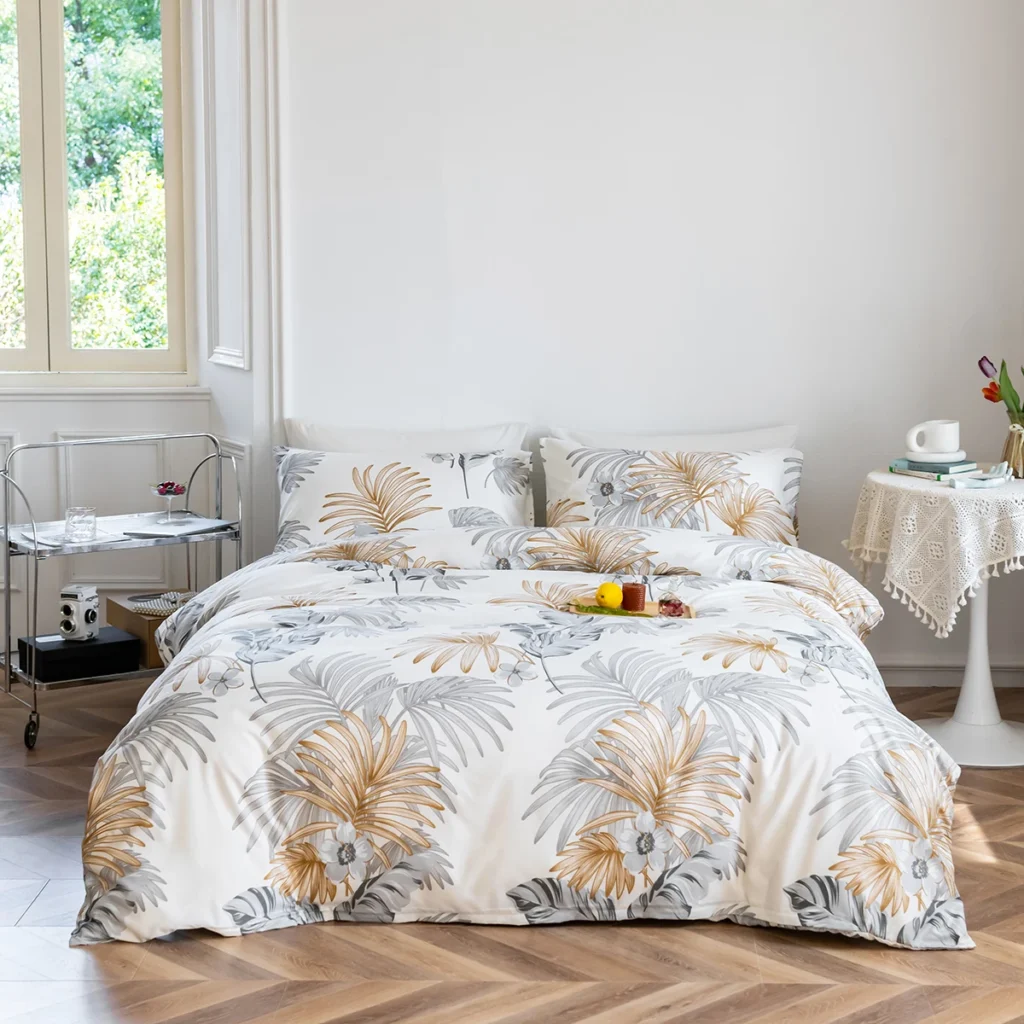 Polyester Fiber Printed Floral Bedspread 3-Piece Set, Yeyu Qiuyan Ultra-Soft and Comfortable Polyester Breathable Bedding Duvet Set, Suitable for Bedrooms and Guest Rooms (Bedspread + Pillowcases, Without Quilt and Pillow Core) Zipper Style Duvet Cover + Pocket Pillowcase