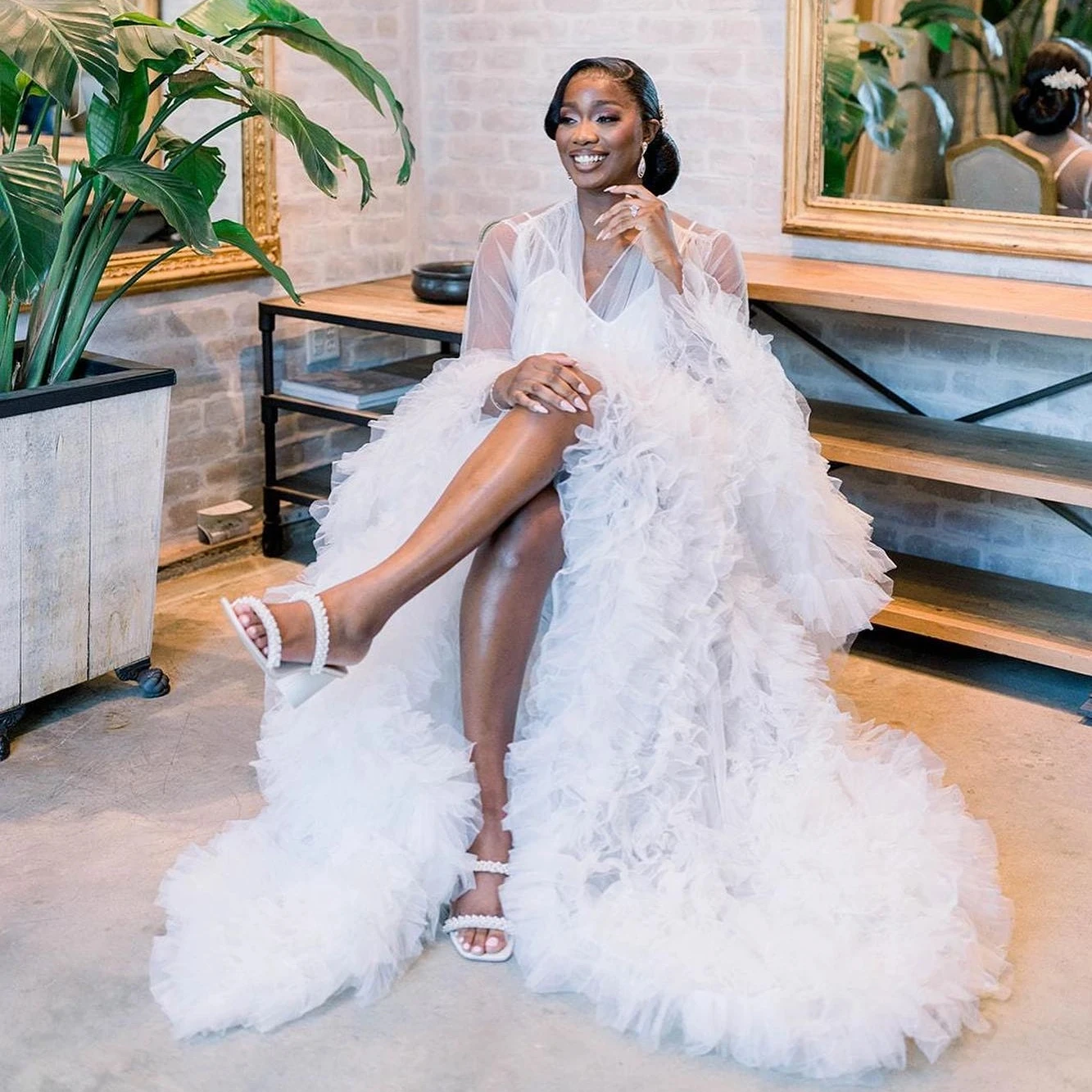 White Bridal Dresses for Photoshoot Puffy Tulle Women Robe Long Sleeve Maxi Gown Wedding Anniversary Bride Sleepwear Nightwear - Image 5