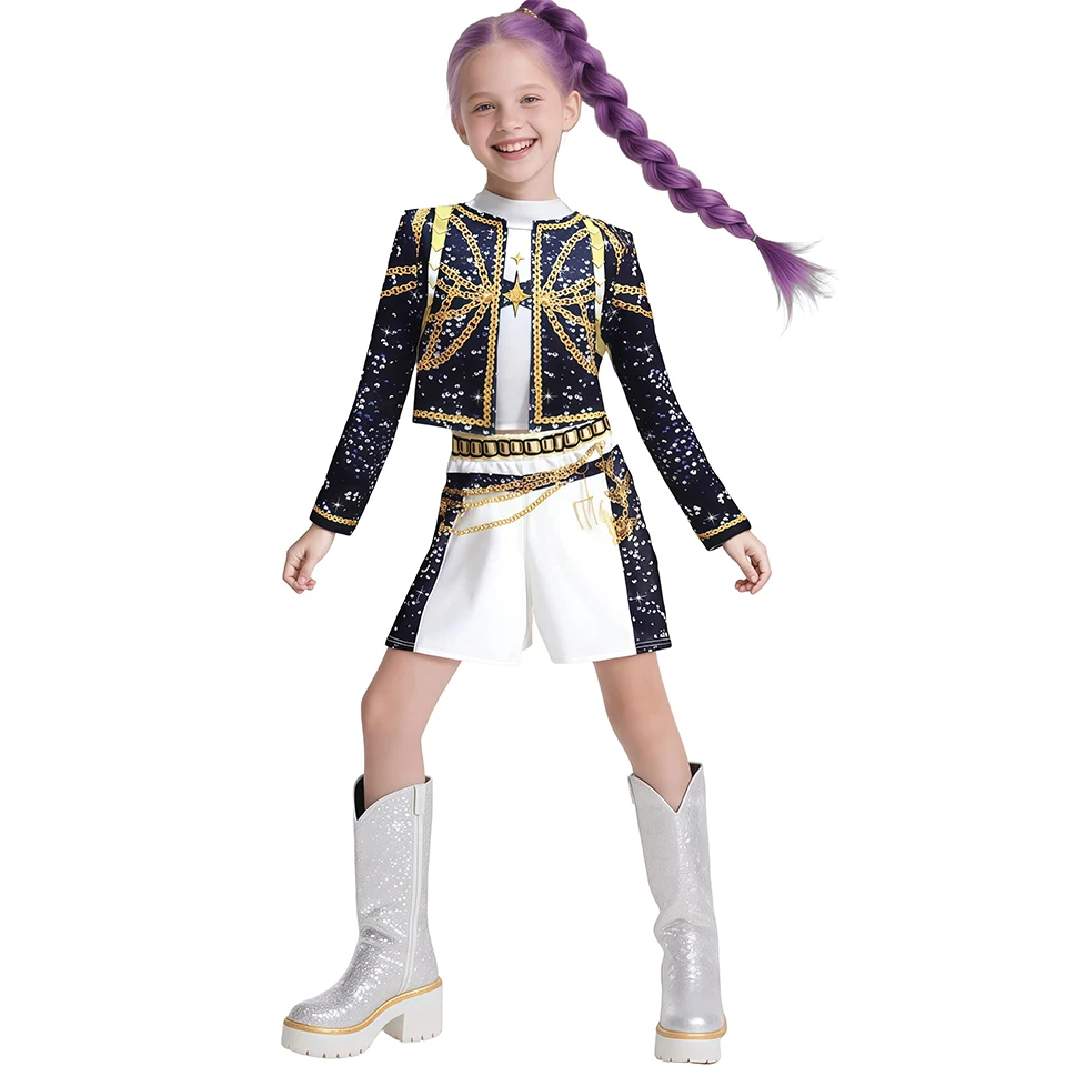 2025 Fantasia Girl K Pop Demon Hunters Costume Children's Cosplay Pop Singer Rumi Zoey Mira Clothing Sets Festival Kids Clothes - Image 6