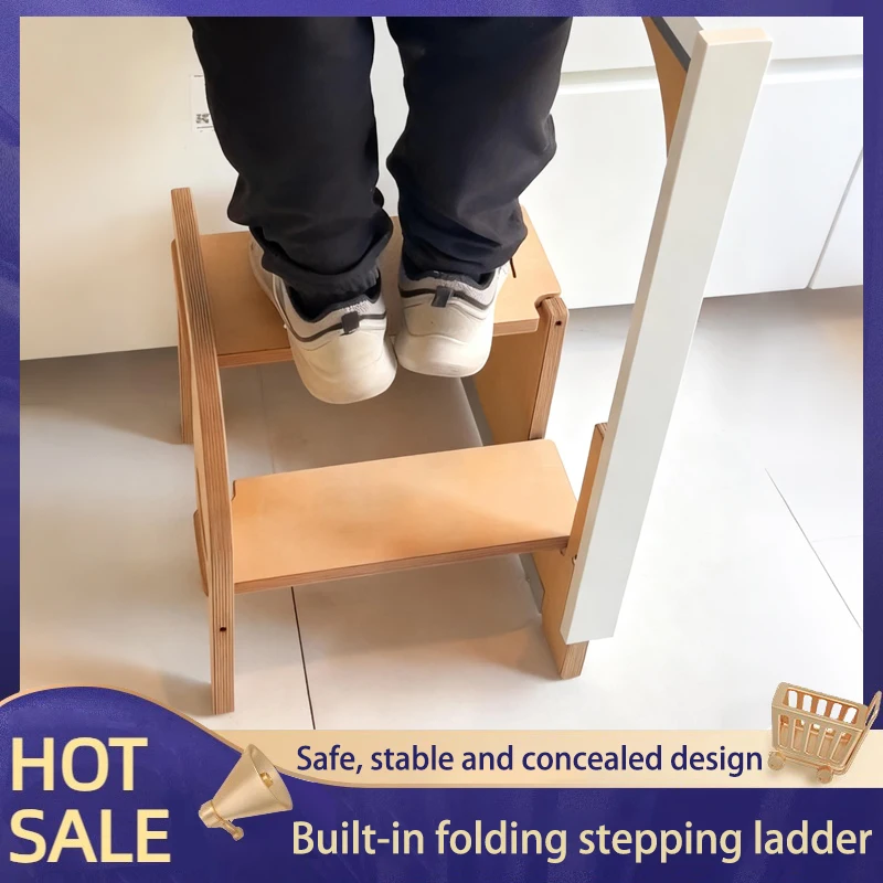 Slim Gap Hidden Folding Step Stool Two Step Ladder For Narrow Space Easy Storage Left Right Handed Kitchen Cabinet