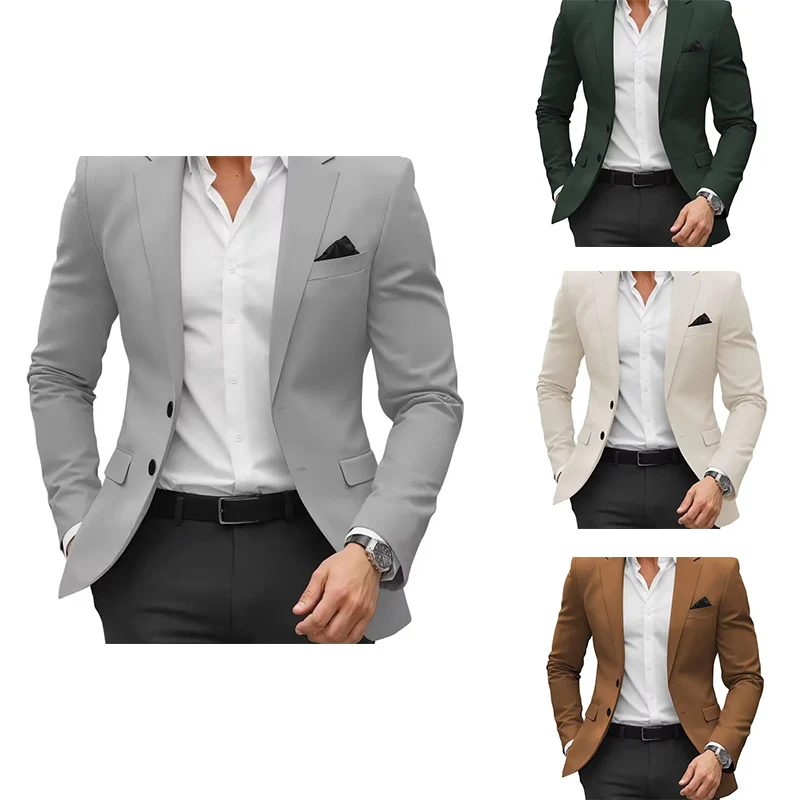 Fashionable Flared Pockets Men's Blazer Jacket Polyester Fabric Slim Fit Accentuates Waistline Popular Spring and Autumn Style