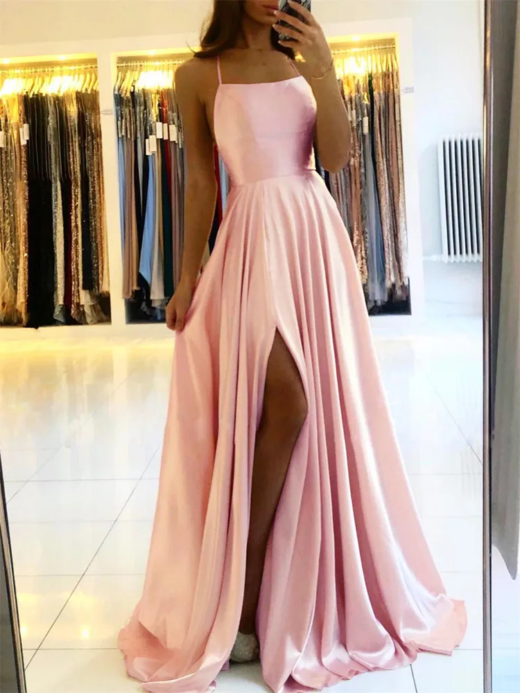 Burgundy Satin Beach Maxi Women Dress for Christmas Sexy Side Slit Adjustable Straps Evening Prom Dress Cheap Bridesmaid Dresses - Image 6