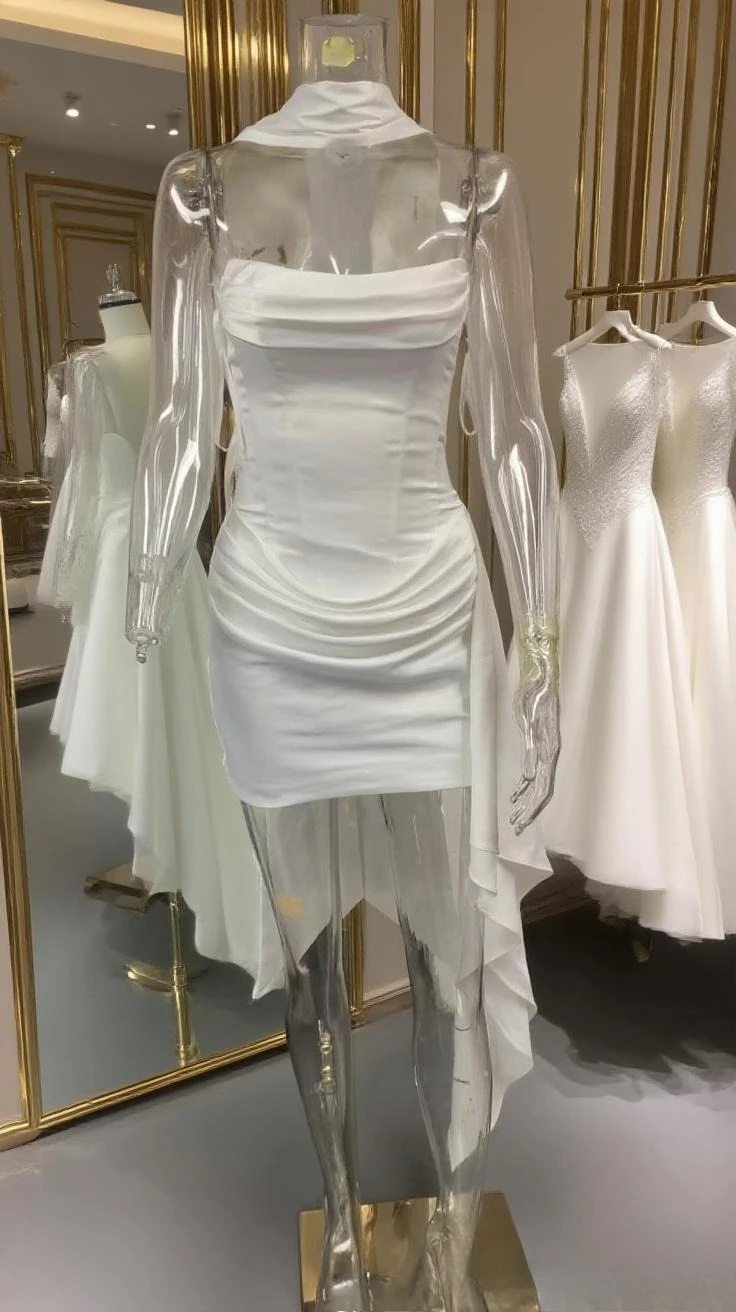 Suninheart Elegant Strapless Corset Dress Sexy White Satin Mini Draped Dress with Scarf Women Cocktail Party Dresses - Image 6