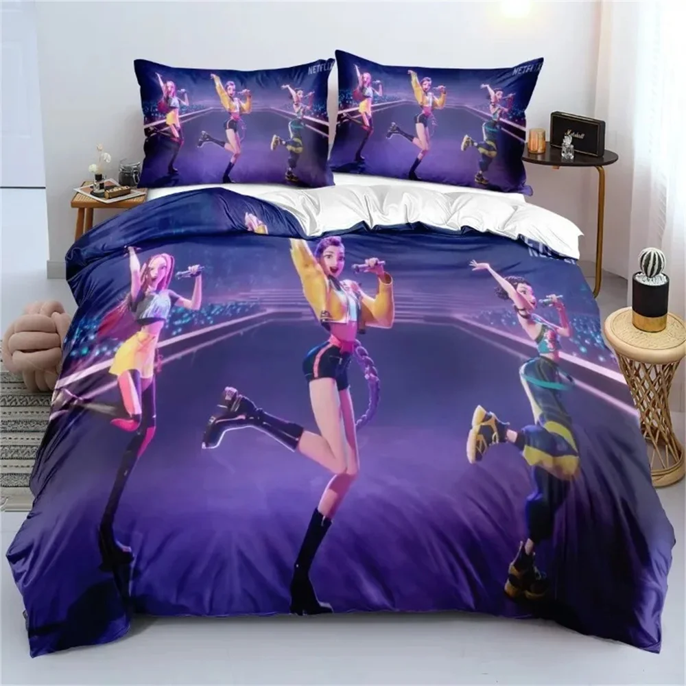 3D Print K-Pop Bedding Set Soft Comforter Cover With 1/2pcs Pillow Shams For Kids Adults Microfiber Demon Hunters Quilt Cover
