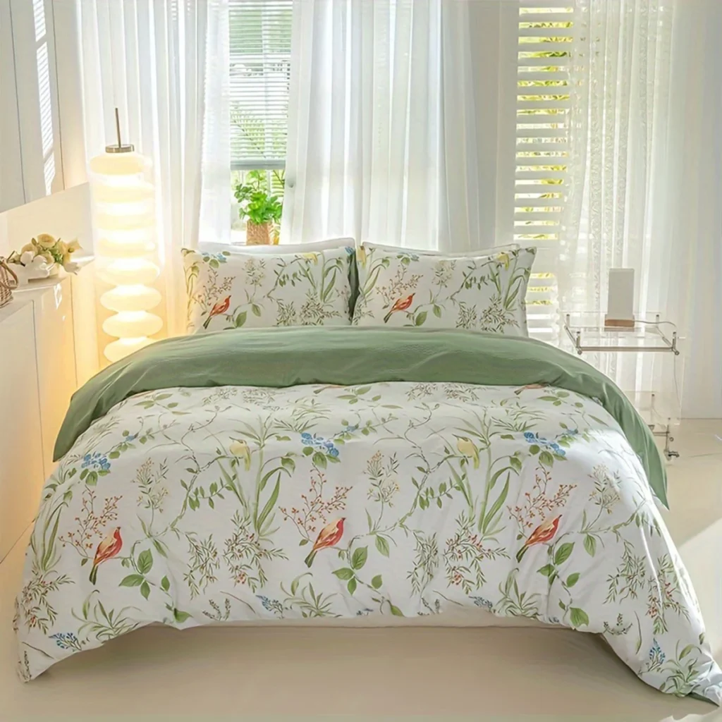 3pcs/set Leaf Floral Pattern Duvet Cover Set(1 Duvet Cover & 2 Pillowcase）Soft And Skin-Friendly Duvet Cover Bedding Set For