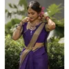 Generic Women's Banarasi Silk Printed Saree With Unstitched Blouse 5.5Mtr (Purple)